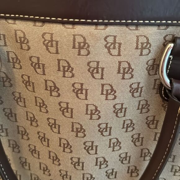 Dooney & Bourke Double Pocket Canvas Tote with Leather Trim- Tan/Brown - Picture 4 of 16